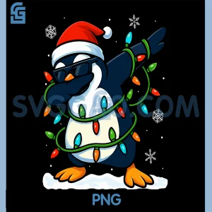 Dabbing Penguin Christmas PNG, Xmas Lights Christmas PNG