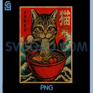 Ramen Cat Japanese Vintage PNG, Retro Noodle Lover PNG