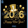 Happy New Year Gold 2026 PNG, Tophat And Balloons PNG