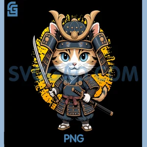 Kawaii Kitten Samurai Cat PNG, Japanese Neko PNG