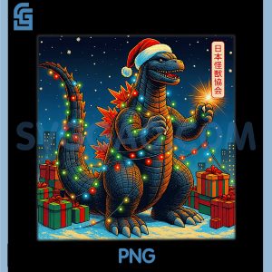 Japanese Monster Kaiju Santazilla PNG, Christmas Tree Lights PNG