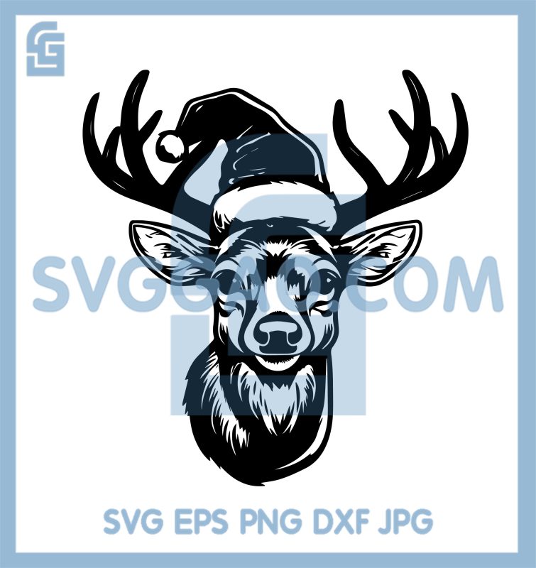 Reindeer Head Santa Hat SVG, Christmas Deer Line Art Drawing SVG – SVGGAO