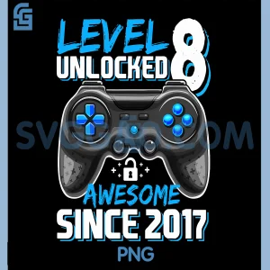 Level 8 Gamer 8 Year PNG, 8th Birthday Boy Video Game Party PNG