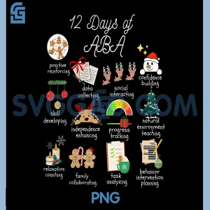 12 Day of ABA PNG, RBT Therapist Christmas PNG, Behavior Analyst Xmas PNG