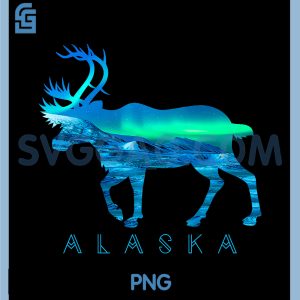 Alaskan Caribou with Aurora PNG, Borealis Scene Reindeer PNG
