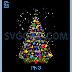 Autism Christmas Tree Lights PNG, Xmas Cute Autism Awareness PNG