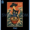 Black Cat Ramen Alien UFO Funny PNG, Japanese Kawaii Anime Funny PNG