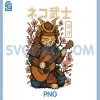 Cat Samurai Guitar Katana Japanese Art PNG, Vintage Graphic PNG