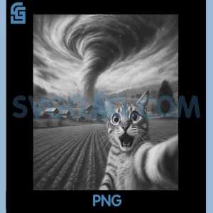 Cat Selfie with Tornado Storm PNG, Funny Cat Meme Humor PNG
