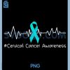 Cervical Cancer Awareness PNG, Heartbeat Ribbon Teal PNG