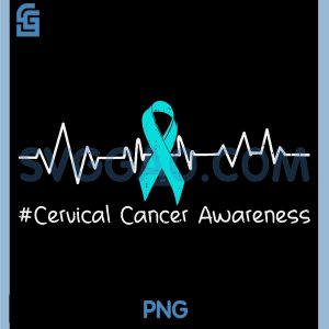 Cervical Cancer Awareness PNG, Heartbeat Ribbon Teal PNG