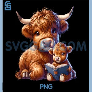 Scottish Highland Cow with Baby Cow PNG, Highland Cow PNG