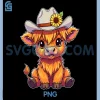 Cute Highland Cow PNG, Cowboy Hat Sunflower Western PNG