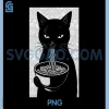 Ramen Cat Black And White PNG, Japanese Noir Illustration PNG