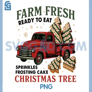 Red Truck Farm Fresh Debbie PNG, Christmas Cake Holiday PNG