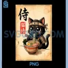 Samurai Black Cat Eating Ramen PNG, Japanese Manga Style PNG