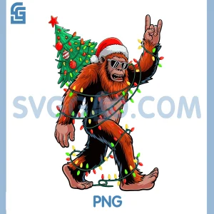 Santa Bigfoot Christmas PNG, Tree Xmas PNG, Lights Sasquatch PNG