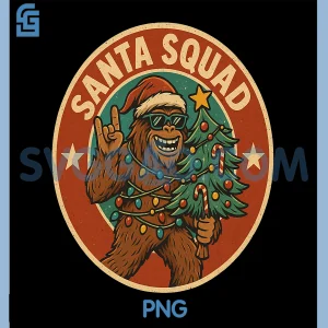 Santa Squad Cute Bigfoot PNG, Funny Christmas Tree PNG, Xmas Sasquatch PNG