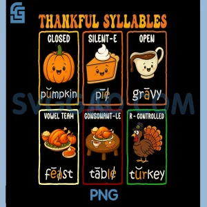 Thankful Syllables PNG, Thanksgiving Phonics PNG, Reading Teacher Fall PNG