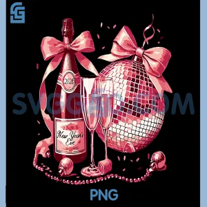 Vintage New Year Eve PNG, Champagne Pink Disco Ball PNG
