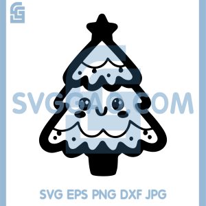 Cute Christmas Tree Face SVG, Smiling Holiday Tree Design SVG