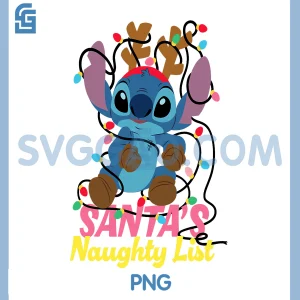 Disney Stitch Christmas Santas PNG, Naughty List Funny Holiday PNG