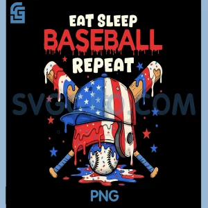 Eat Sleep Baseball Repeat PNG, Funny Ice Cream Drip Crossed Bats PNG