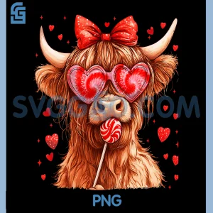Coquette Valentine PNG, Funny Highland Cow PNG