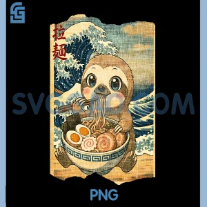Kawaii Sloth Ramen PNG, Noodle Bowl Japanese Wave PNG