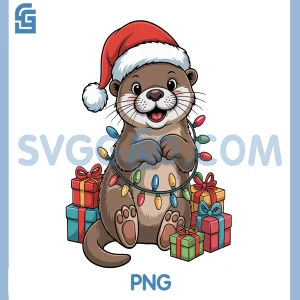 Otter Santa Hat PNG, Animals Lovers Ugly Christmas PNG