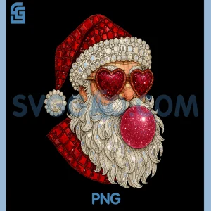 Glam Santa Bubblegum Heart PNG, Glasses Xmas PNG