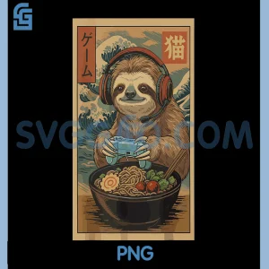 Kawaii Japanese Ramen PNG, Sloth Retro Gaming PNG