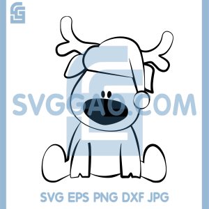 Cute Sitting Reindeer With Santa Hat SVG, Adorable Christmas Deer SVG