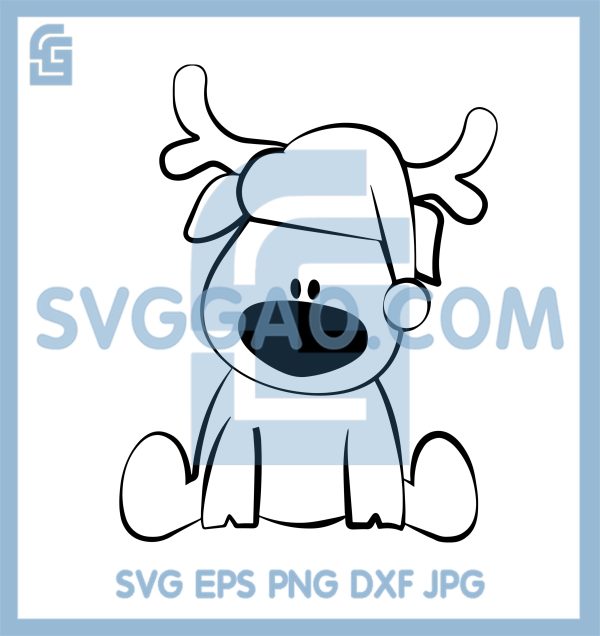 Cute Sitting Reindeer With Santa Hat SVG, Adorable Christmas Deer SVG