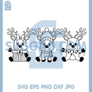 Christmas Reindeer Trio With Gifts And Lights SVG, Adorable Deer Set SVG