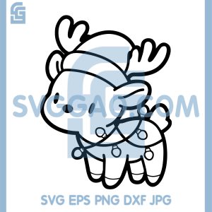 Cute Reindeer Tangled In Christmas Lights SVG, Adorable Holiday Deer SVG