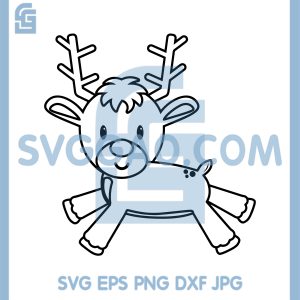 Cute Running Reindeer Illustration SVG, Adorable Christmas Deer SVG