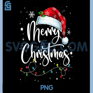 Merry Christmas Lights Santa Hat PNG, Xmas Family Matching PNG