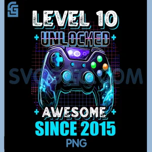 10th Birthday Boy Level 10 PNG, Gamer 10 Year Video Game Party PNG