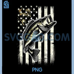 Bass Fish Fishing PNG, American Flag Camo PNG