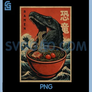 Anime Mosasaurus Ramen Japanese PNG, Funny Graphic Kawaii PNG