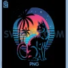 Cat Retrowave Aesthetic PNG, Synthwave 80s Palm Tree PNG