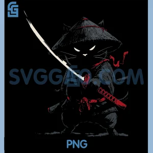 Cat Samurai PNG, Funny Cute Kawaii Japanese PNG, Animal Lover PNG