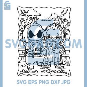 Creepy Chibi Horror Duo SVG, Spooky Friends Line Art Design SVG