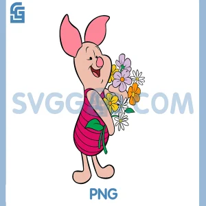 The Pooh Spring Piglet Holding Flowers PNG, Disney Winnie PNG