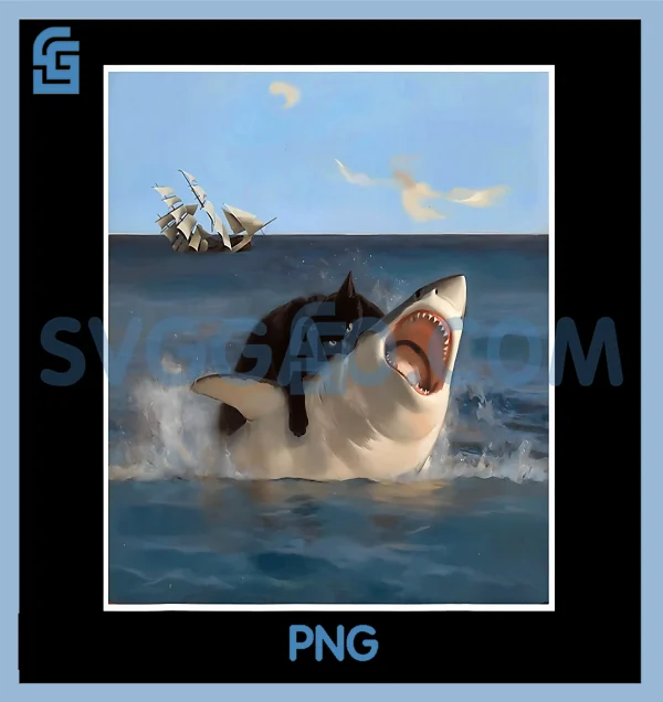 Cat Biting Shark Cool Fat Cat PNG, Funny Art &