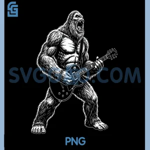 Sasquatch Playing Guitar Rock Music PNG, Funny Bigfoot PNG