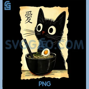 Funny Cat Ramen Graphic PNG, Japanese Kawaii Anime Cat PNG