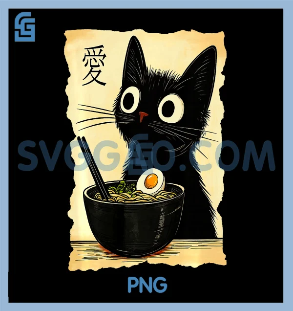 Funny Cat Ramen Graphic PNG, Japanese Kawaii Anime Cat PNG