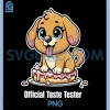 Official Taste Tester PNG, Funny Dog Sitting on a Birthday Cake PNG
